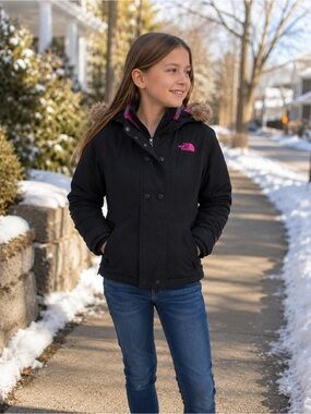 The North Face Girls Winter Jacket Black Pink Size 10/12